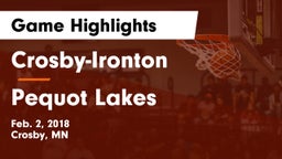 Crosby-Ironton  vs Pequot Lakes  Game Highlights - Feb. 2, 2018