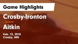 Crosby-Ironton  vs Aitkin Game Highlights - Feb. 13, 2018