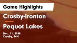 Crosby-Ironton  vs Pequot Lakes  Game Highlights - Dec. 11, 2018