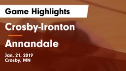Crosby-Ironton  vs Annandale  Game Highlights - Jan. 21, 2019