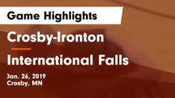 Crosby-Ironton  vs International Falls Game Highlights - Jan. 26, 2019