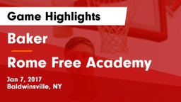 Baker  vs Rome Free Academy  Game Highlights - Jan 7, 2017