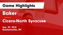 Baker  vs Cicero-North Syracuse  Game Highlights - Jan. 29, 2019