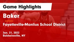 Baker  vs Fayetteville-Manlius School District  Game Highlights - Jan. 21, 2022