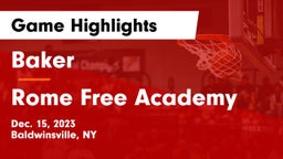 Baker  vs Rome Free Academy  Game Highlights - Dec. 15, 2023