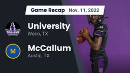 Recap: University  vs. McCallum  2022