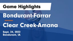 Bondurant-Farrar  vs Clear Creek-Amana Game Highlights - Sept. 24, 2022