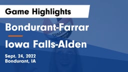 Bondurant-Farrar  vs Iowa Falls-Alden  Game Highlights - Sept. 24, 2022