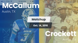 Matchup: McCallum  vs. Crockett  2016