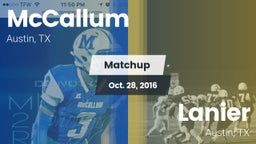Matchup: McCallum  vs. Lanier  2016