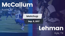 Matchup: McCallum  vs. Lehman  2017