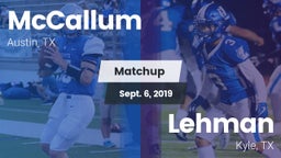 Matchup: McCallum  vs. Lehman  2019