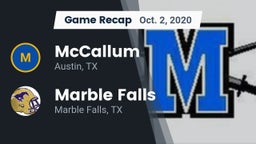 Recap: McCallum  vs. Marble Falls  2020