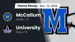 Recap: McCallum  vs. University  2022