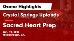 Crystal Springs Uplands  vs Sacred Heart Prep  Game Highlights - Jan. 12, 2018