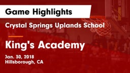 Crystal Springs Uplands School vs King's Academy  Game Highlights - Jan. 30, 2018