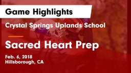 Crystal Springs Uplands School vs Sacred Heart Prep  Game Highlights - Feb. 6, 2018