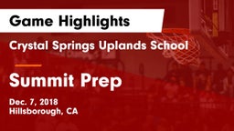 Crystal Springs Uplands School vs Summit Prep Game Highlights - Dec. 7, 2018