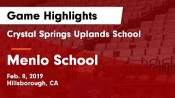 Crystal Springs Uplands School vs Menlo School Game Highlights - Feb. 8, 2019