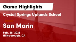 Crystal Springs Uplands School vs San Marin  Game Highlights - Feb. 28, 2023