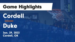 Cordell  vs Duke  Game Highlights - Jan. 29, 2022
