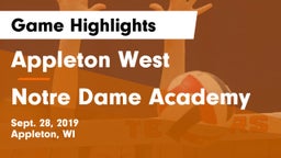 Appleton West  vs Notre Dame Academy Game Highlights - Sept. 28, 2019