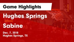 Hughes Springs  vs Sabine  Game Highlights - Dec. 7, 2018