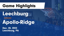 Leechburg  vs Apollo-Ridge  Game Highlights - Dec. 28, 2023