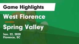 West Florence  vs Spring Valley  Game Highlights - Jan. 22, 2020