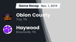 Recap: Obion County  vs. Haywood  2019