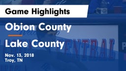 Obion County  vs Lake County  Game Highlights - Nov. 13, 2018