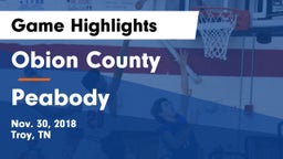Obion County  vs Peabody  Game Highlights - Nov. 30, 2018