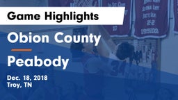 Obion County  vs Peabody  Game Highlights - Dec. 18, 2018