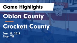 Obion County  vs Crockett County  Game Highlights - Jan. 18, 2019