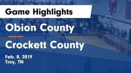 Obion County  vs Crockett County  Game Highlights - Feb. 8, 2019