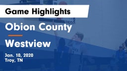 Obion County  vs Westview  Game Highlights - Jan. 10, 2020
