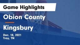 Obion County  vs Kingsbury  Game Highlights - Dec. 18, 2021