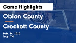 Obion County  vs Crockett County  Game Highlights - Feb. 14, 2020