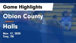 Obion County  vs Halls  Game Highlights - Nov. 17, 2020