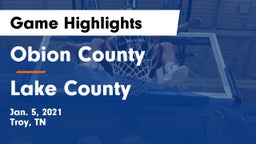 Obion County  vs Lake County  Game Highlights - Jan. 5, 2021