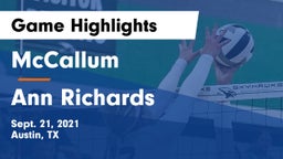 McCallum  vs Ann Richards  Game Highlights - Sept. 21, 2021