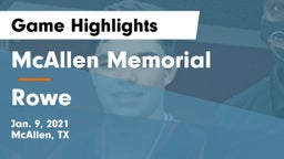 McAllen Memorial  vs Rowe  Game Highlights - Jan. 9, 2021