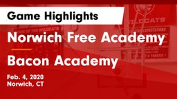 Norwich Free Academy vs Bacon Academy  Game Highlights - Feb. 4, 2020