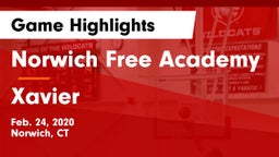 Norwich Free Academy vs Xavier  Game Highlights - Feb. 24, 2020