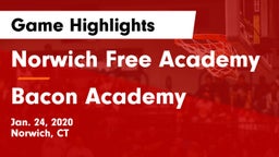Norwich Free Academy vs Bacon Academy  Game Highlights - Jan. 24, 2020