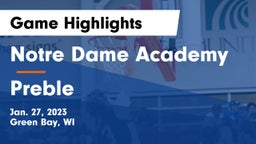 Notre Dame Academy vs Preble  Game Highlights - Jan. 27, 2023