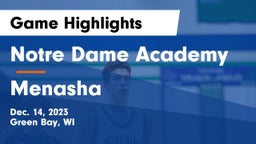 Notre Dame Academy vs Menasha  Game Highlights - Dec. 14, 2023