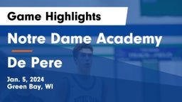 Notre Dame Academy vs De Pere  Game Highlights - Jan. 5, 2024