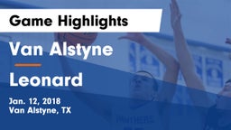 Van Alstyne  vs Leonard  Game Highlights - Jan. 12, 2018