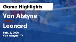 Van Alstyne  vs Leonard  Game Highlights - Feb. 4, 2020